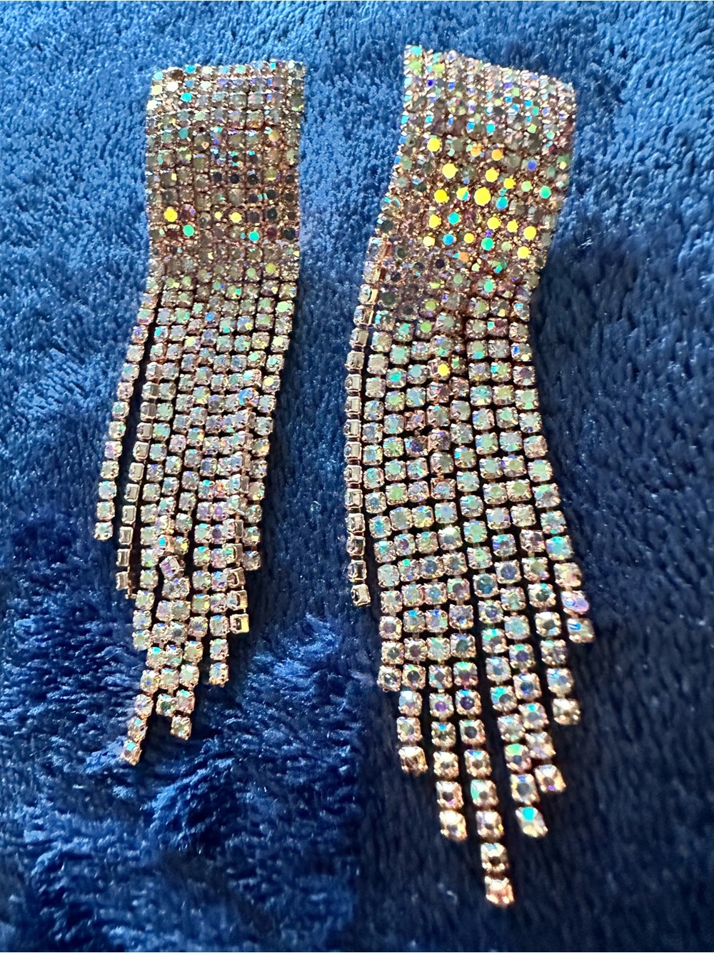 Crystal Fringe Drop Earrings - Sparkly AB Rhinestones